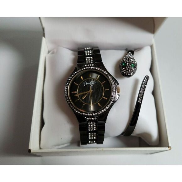 Jessica Simpson Watch Women w/ Snake Hinged Bangle - Black - Picture 1 of 9